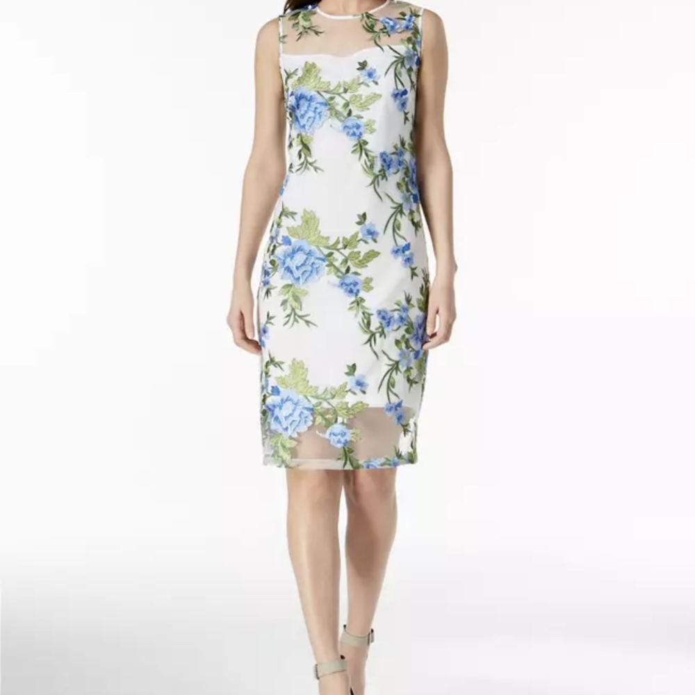 Calvin Klein Floral Embroidery Mesh Dress